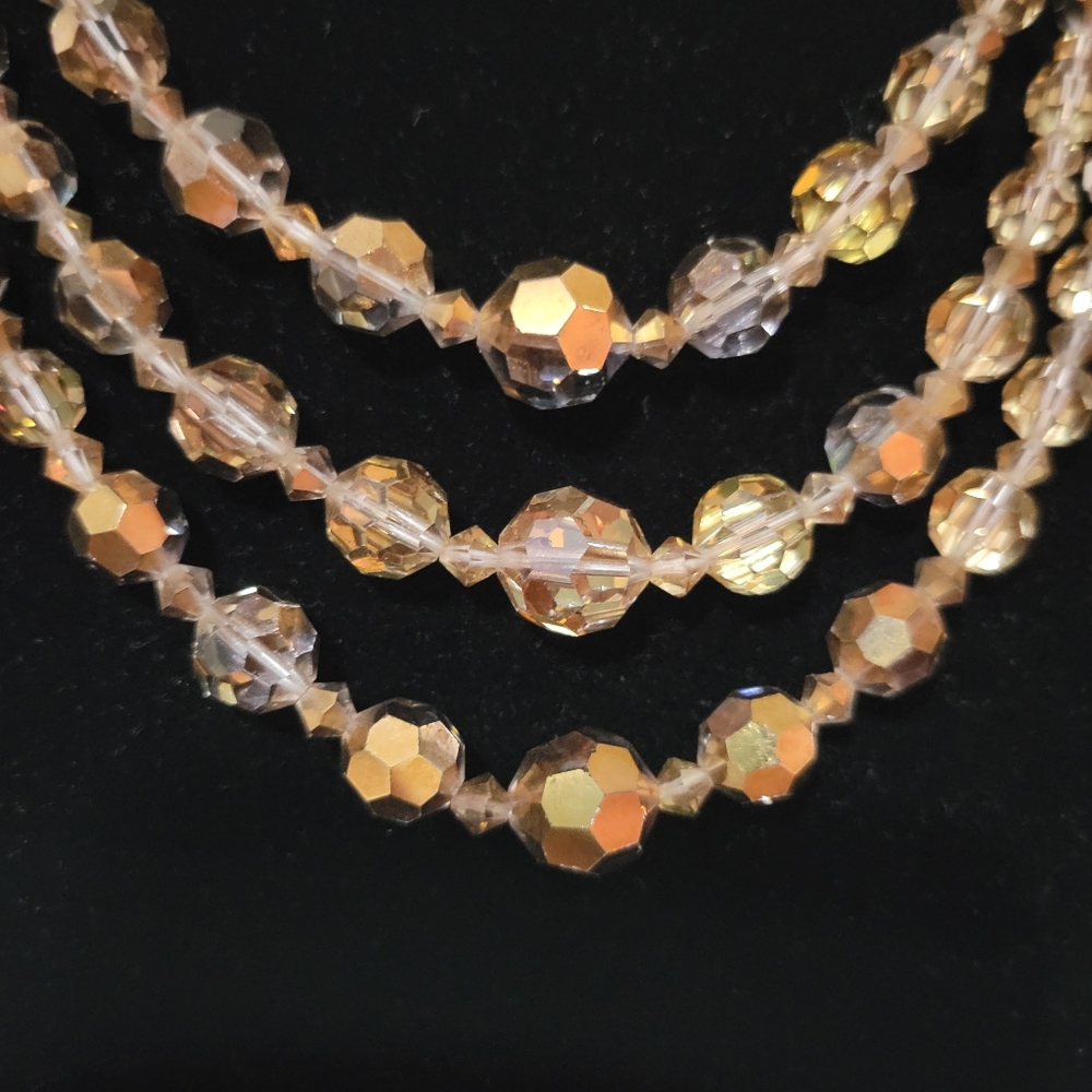 Triple Strand Champagne AB Crystal Necklace - Picture 4 of 5